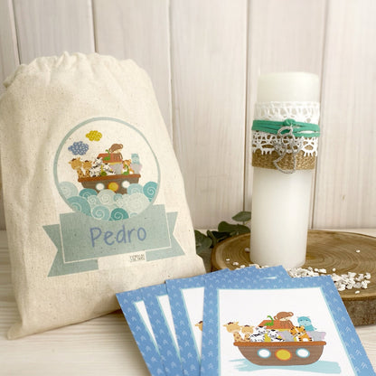 Bolsa para santitos bautizo niño: Arca de Noé Azul