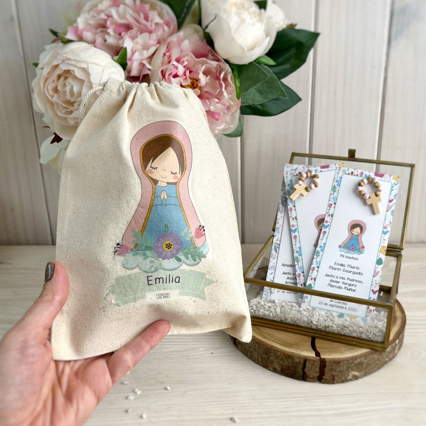 Bolsa para santitos bautizo niña: Virgen Lupe Flores