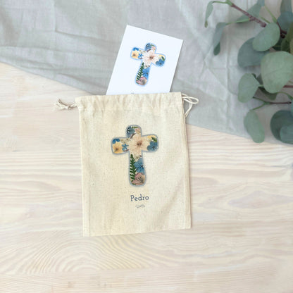 Bolsa para santitos bautizo niño: Cruz Colores