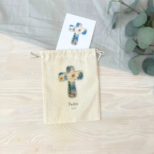 Bolsa para santitos bautizo niño: Cruz Colores