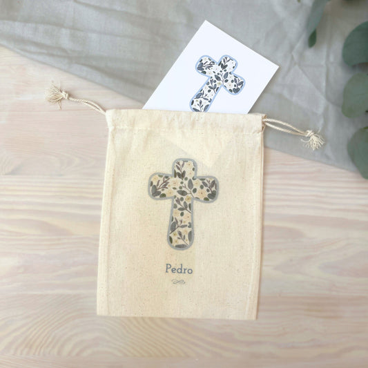 Bolsa para santitos bautizo niño: Cruz Verde y Amarillo