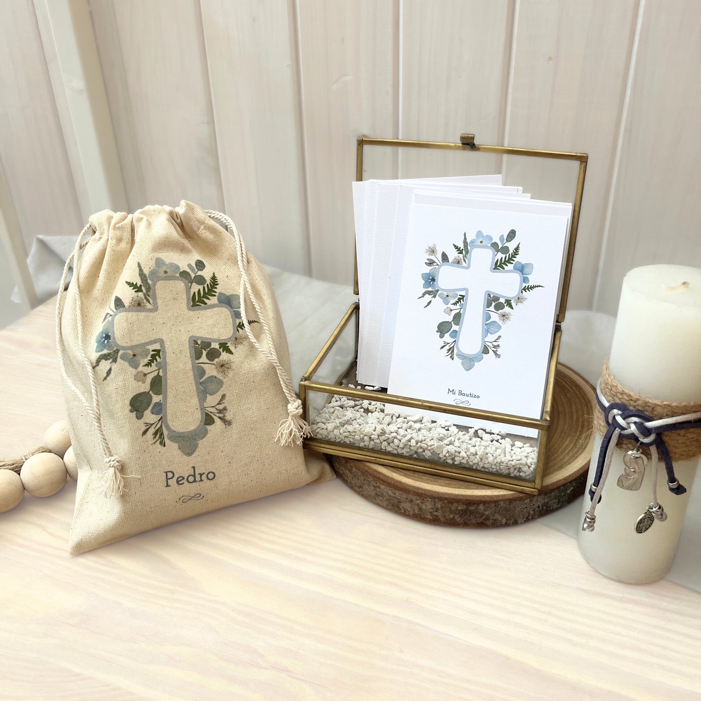 Santito bautizo niño: Colección Cruz Verde y Celeste
