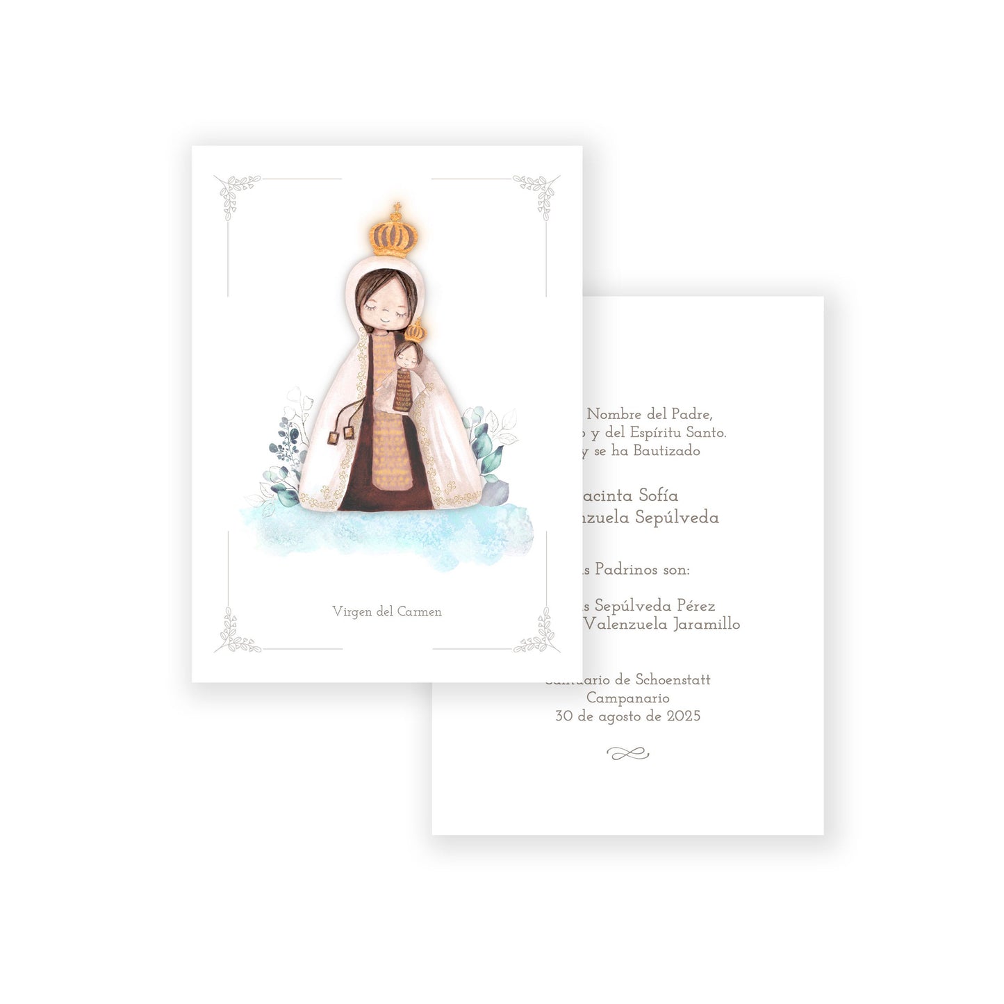 Santito acuarela bautizo niña: Virgen del Carmen