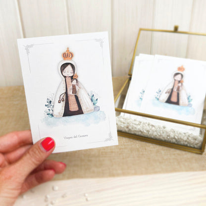 Santito acuarela bautizo niña: Virgen del Carmen
