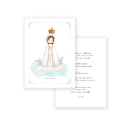 Santito acuarela bautizo niña: Virgen de Fátima