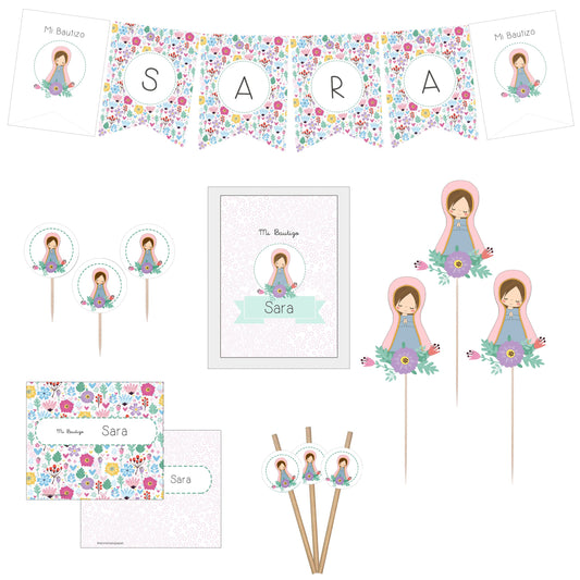 Decoracion bautizo niña: Kit Deco Virgen Lupe Flores