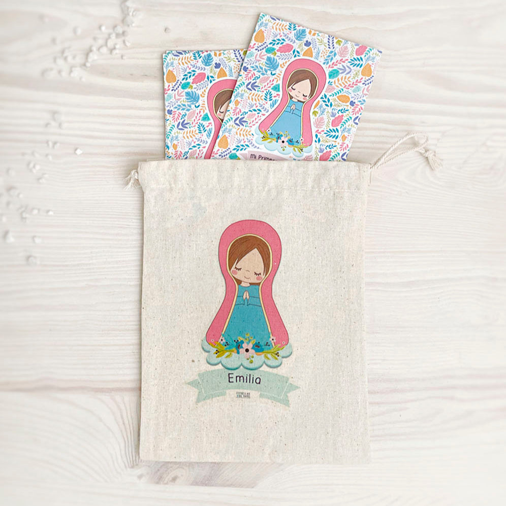 Bolsa para santitos primera comunión niña: Virgen Lupe Hojas