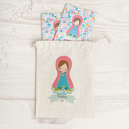 Bolsa para santitos primera comunión niña: Virgen Lupe Hojas