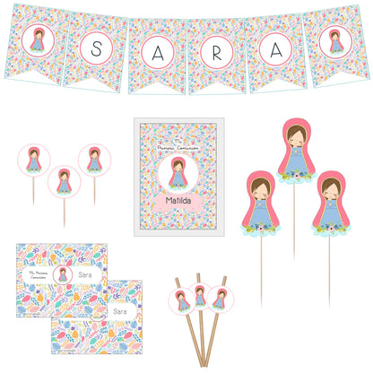 Decoración primera comunión niña: Kit Deco Virgen Lupe Hojas