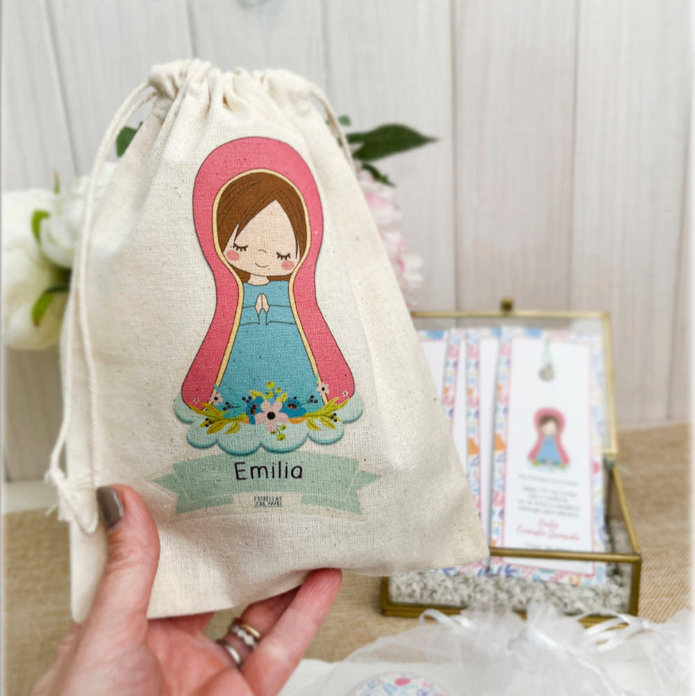 Bolsa para santitos primera comunión niña: Virgen Lupe Hojas