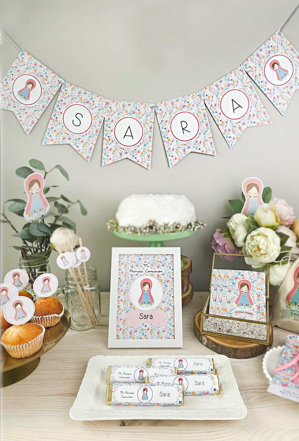 Decoración primera comunión niña: Kit Deco Virgen Lupe Hojas