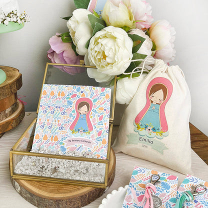 Bolsa para santitos primera comunión niña: Virgen Lupe Hojas