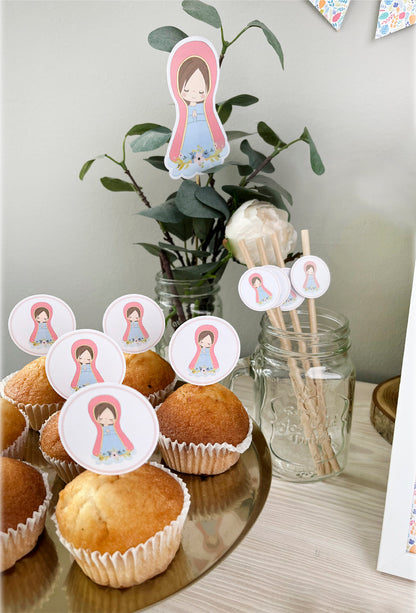 Decoración primera comunión niña: Kit Deco Virgen Lupe Hojas