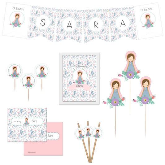 Decoracion bautizo niña: Kit Deco Virgen Lupe Rosada