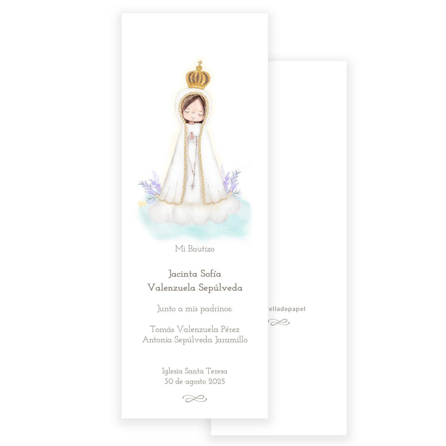 Santito acuarela bautizo niña: Marcalibro Virgen de Fátima