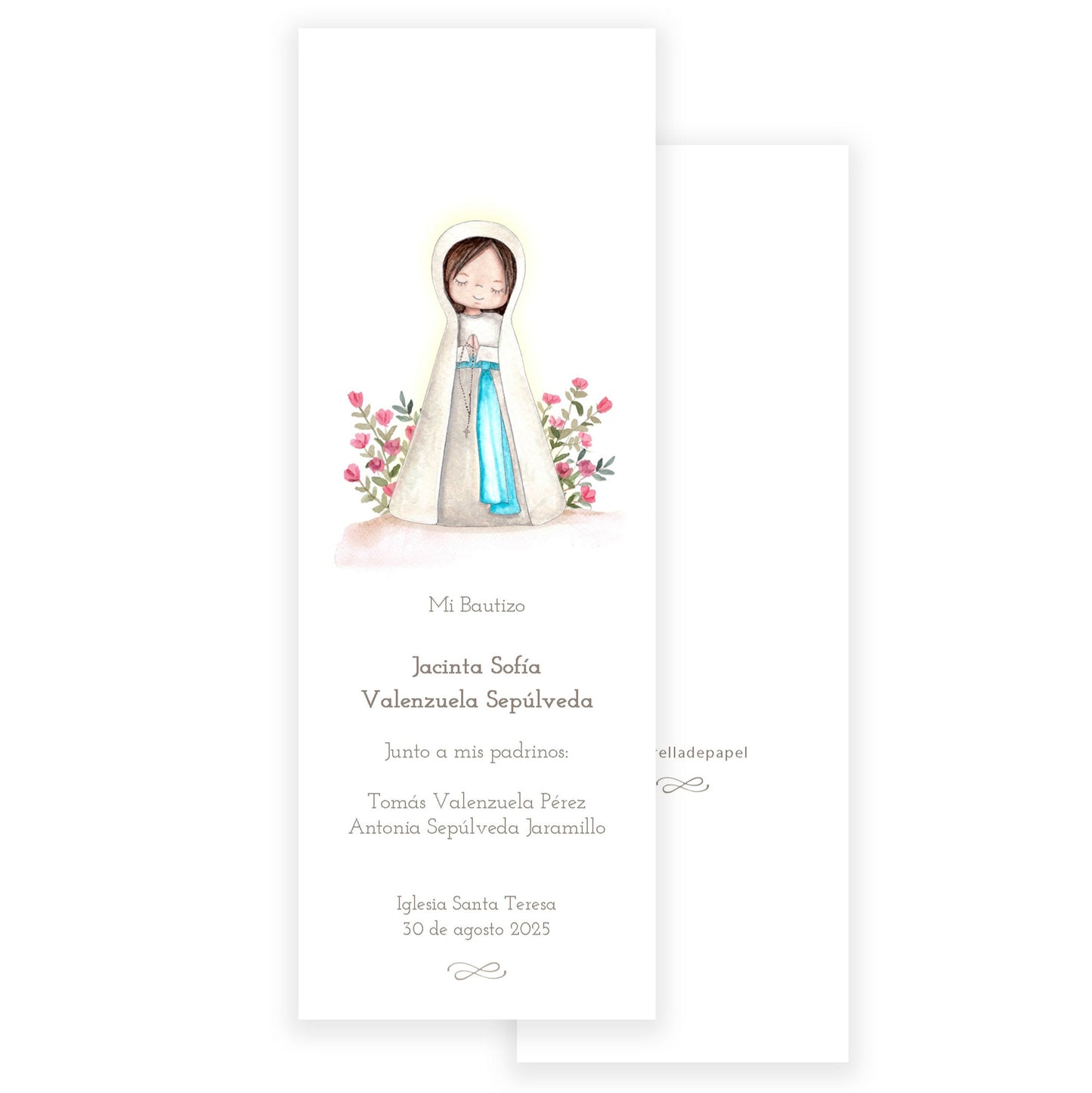 Santito acuarela bautizo niña: Marcalibro Virgen de Lourdes