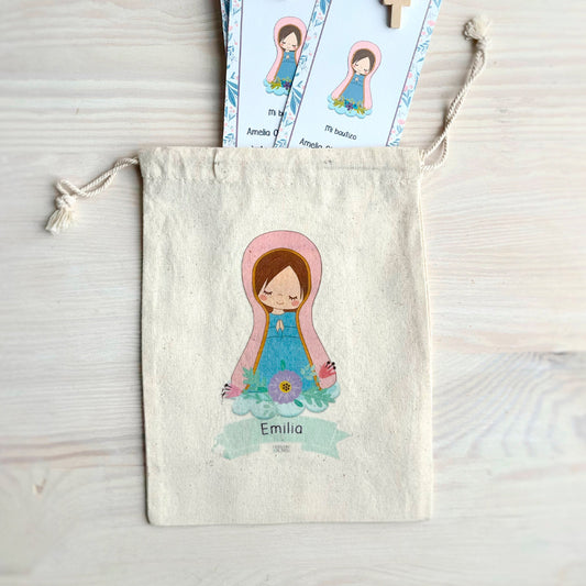 Bolsa para santitos bautizo niña: Virgen Lupe rosada