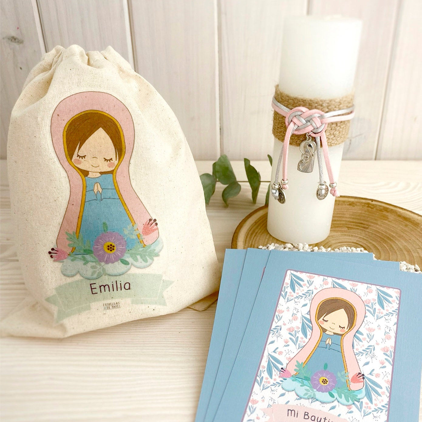 Bolsa para santitos bautizo niña: Virgen Lupe rosada