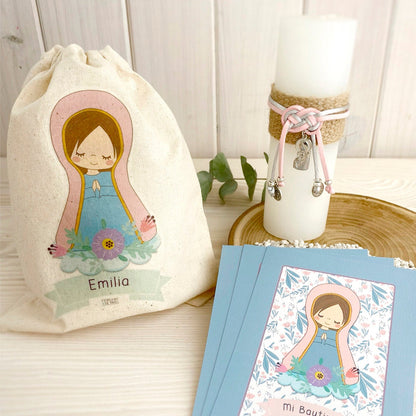 Bolsa para santitos bautizo niña: Virgen Lupe rosada