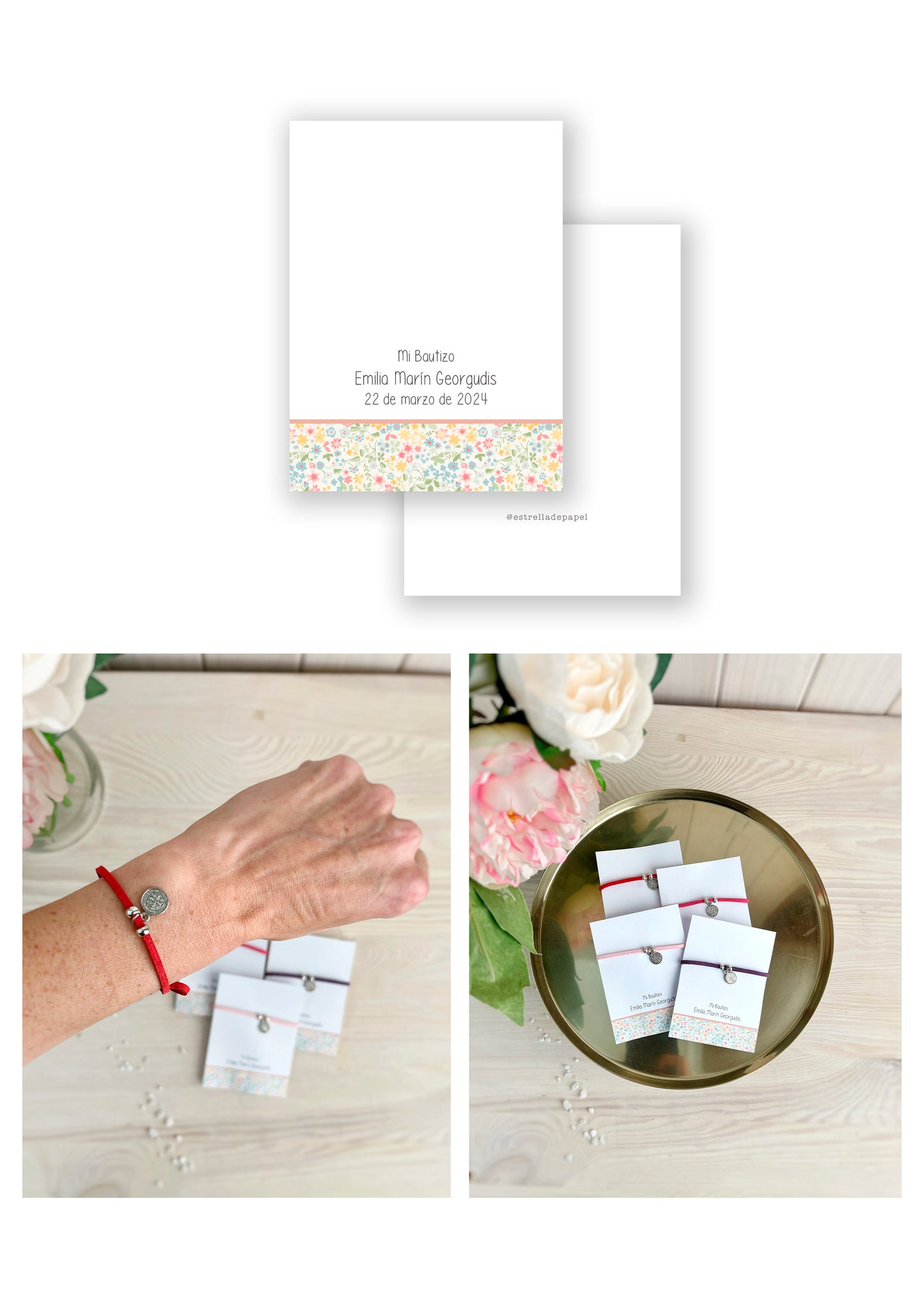 Recuerdo bautizo niña: Pulsera Gamuza Mix