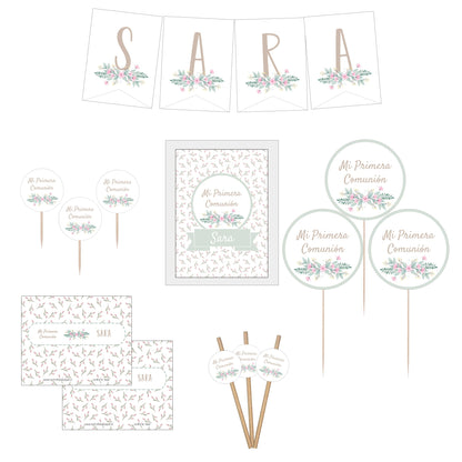 Decoración primera comunión niña: Kit Deco Acuarela Flores