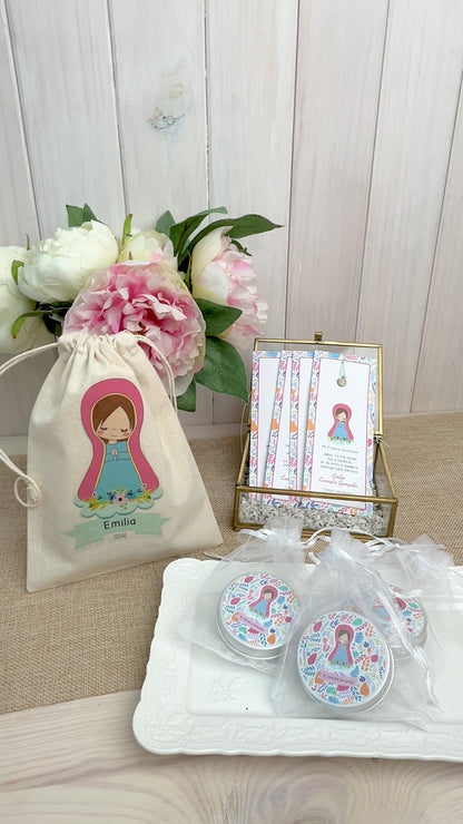 Bolsa para santitos primera comunión niña: Virgen Lupe Hojas