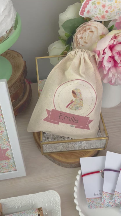 Bolsa para santitos bautizo niña: Virgen Niña Rosada