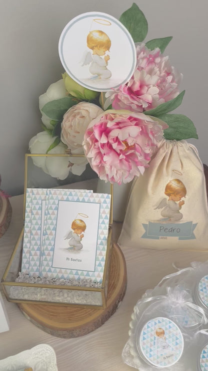 Bolsa para santitos bautizo niño: Ángel de la Guarda Estrellas