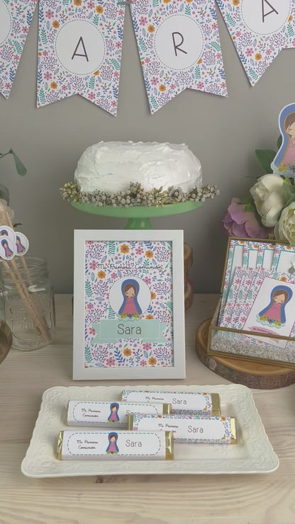 Decoración primera comunión niña: Kit Deco Virgen Lupe Morada