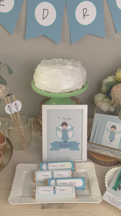 Decoración bautizo niño: Kit Deco Ángel De La Guarda Rayas