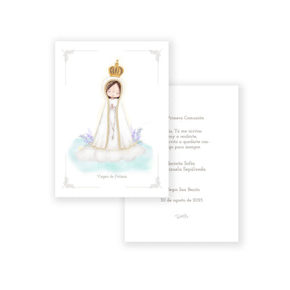 Santito acuarela primera comunión niña: Virgen de Fátima