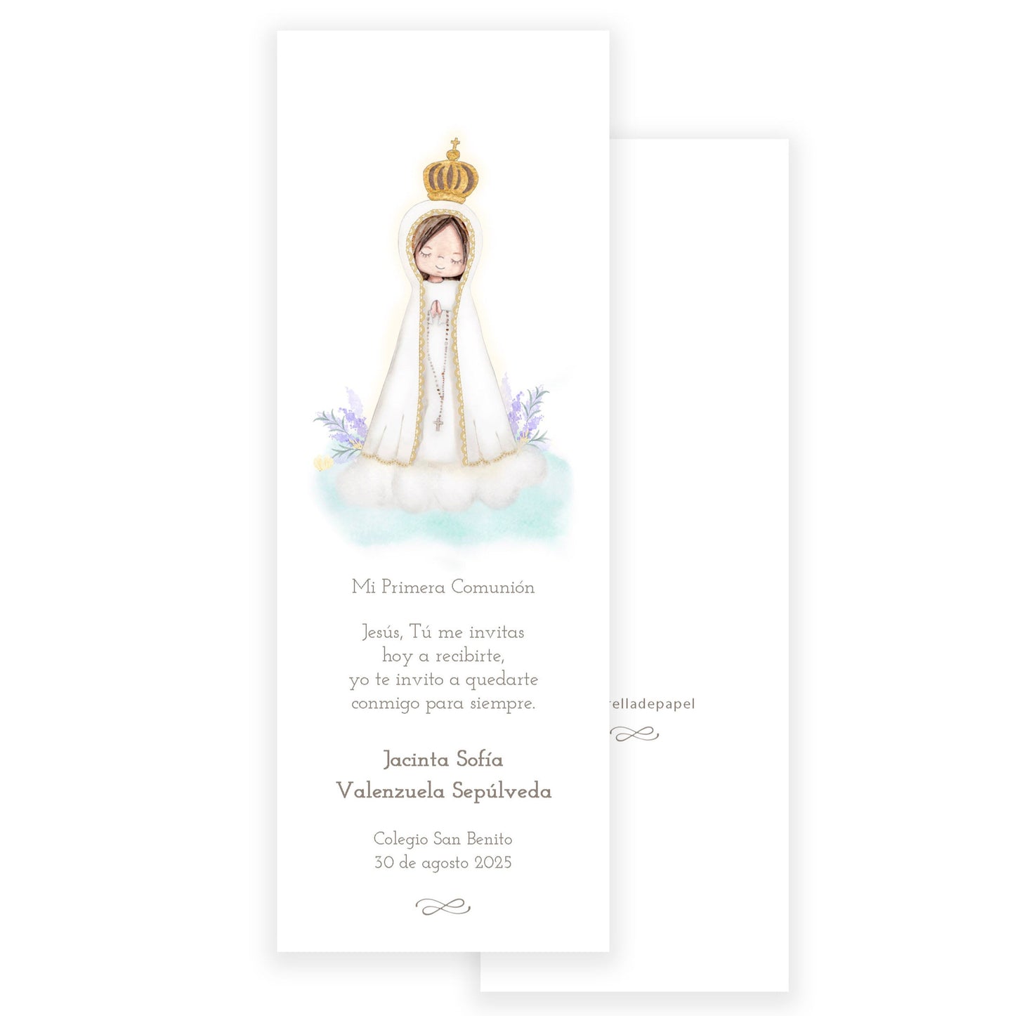 Santito acuarela primera comunión niña: Marcalibro Virgen de Fátima