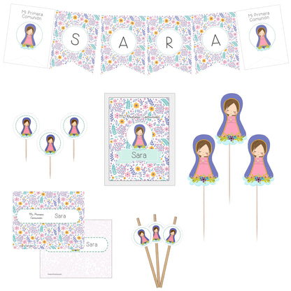 Decoración primera comunión niña: Kit Deco Virgen Lupe Morada
