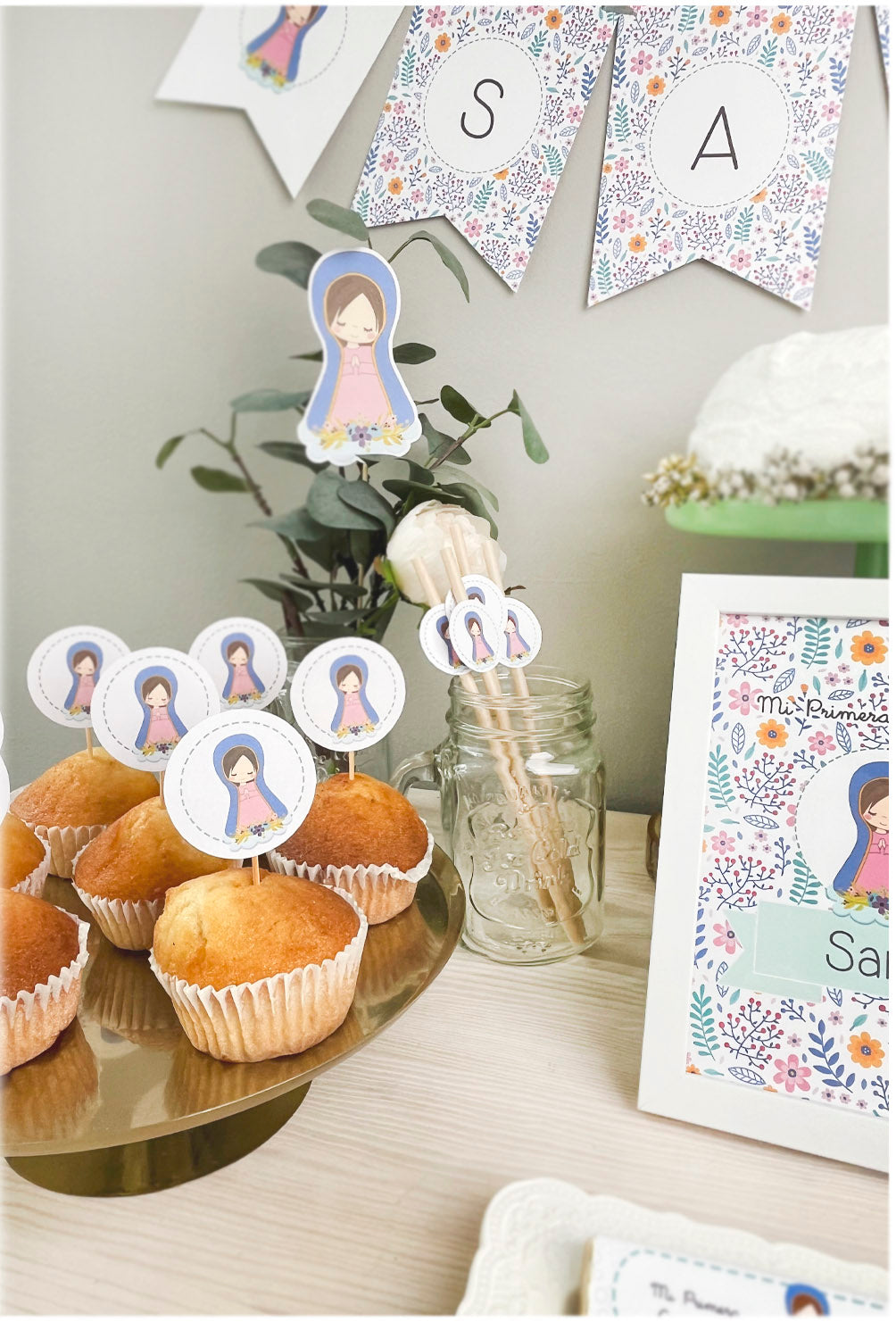 Decoración primera comunión niña: Kit Deco Virgen Lupe Morada